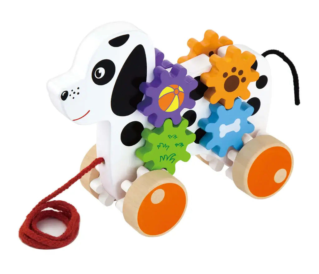 Cachorro de puxar com engrenagens | Aluguel de brinquedos educativos por assinatura é com o Clube.toys!